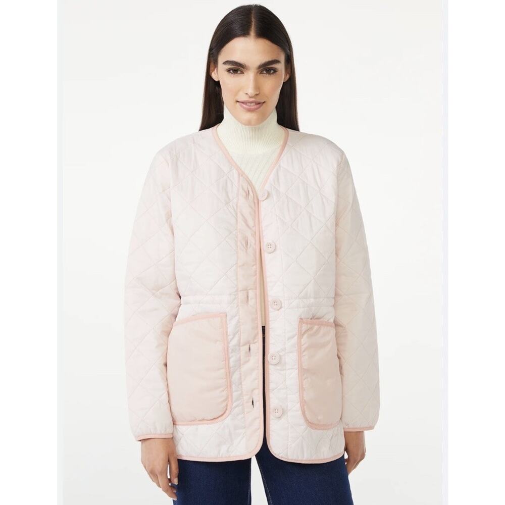 Free Assembly Women's Quilted Cinched Waist Liner Jacket Mauve Chalk Size‎ Med